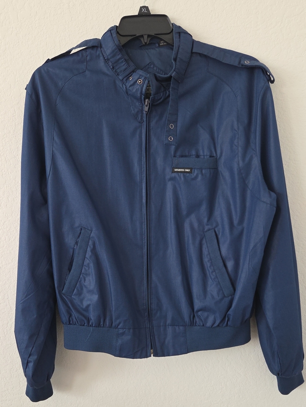 Members Only Navy Blue Zip-Front Bomber Jacket Excellent Conditon Clean Retro 80